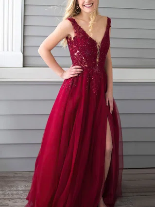 A-line V-neck Chiffon Floor-length Beading Prom Dresses #Favs020105861 A-line V-neck Chiffon Floor-length Beading Prom Dresses #Favs020105861