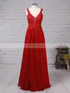 A-line V-neck Chiffon Floor-length Beading Prom Dresses #Favs020105861