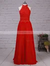 A-line High Neck Lace Chiffon Floor-length Beading Prom Dresses #Favs020105863