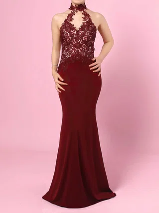Sheath/Column High Neck Jersey Floor-length Beading Prom Dresses #Favs020105864 Sheath/Column High Neck Jersey Floor-length Beading Prom Dresses #Favs020105864