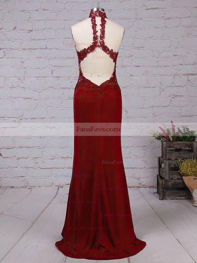 Sheath/Column High Neck Jersey Floor-length Beading Prom Dresses #Favs020105864