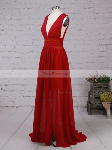 A-line V-neck Chiffon Floor-length Ruffles Prom Dresses #Favs020105865