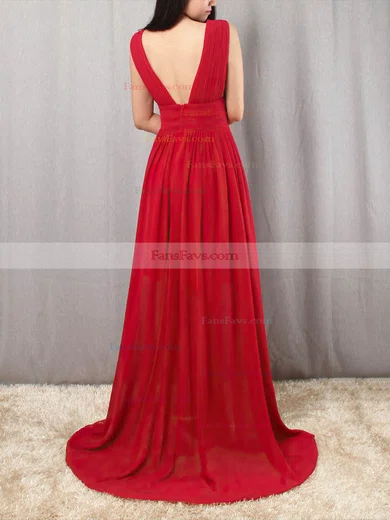 A-line V-neck Chiffon Floor-length Ruffles Prom Dresses #Favs020105865
