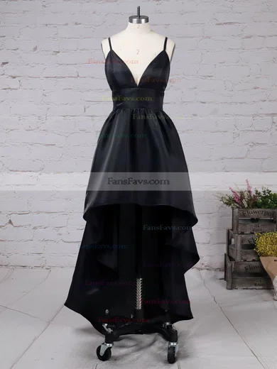 A-line V-neck Satin Asymmetrical Prom Dresses #Favs020105866