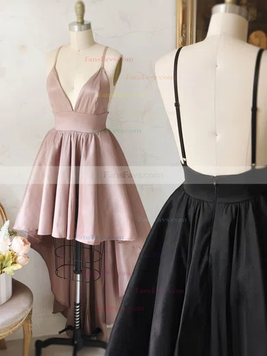 A-line V-neck Satin Asymmetrical Prom Dresses #Favs020105866