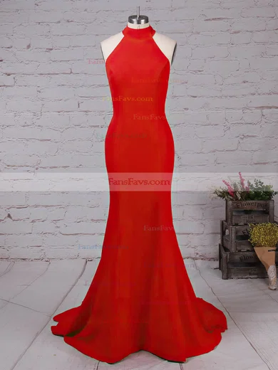 Trumpet/Mermaid Halter Stretch Crepe Sweep Train Prom Dresses #Favs020105867