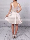 A-line V-neck Satin Short/Mini Beading Short Prom Dresses #Favs020105873