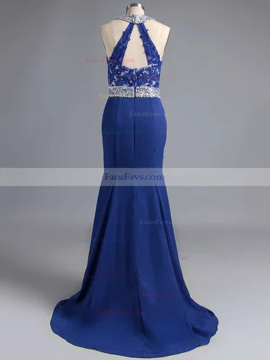 Trumpet/Mermaid Scoop Neck Chiffon Sweep Train Beading Prom Dresses #Favs020102056