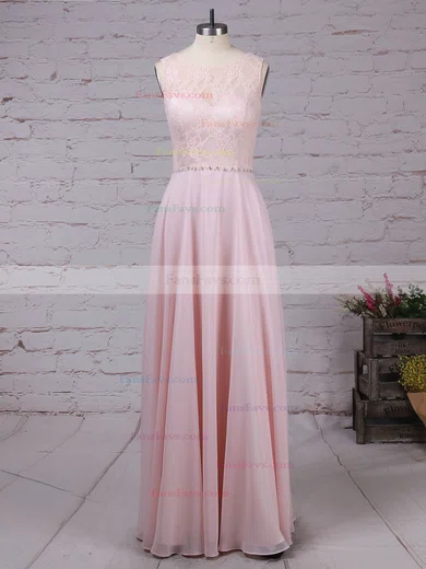 A-line Scoop Neck Lace Chiffon Floor-length Beading Prom Dresses #Favs020105877