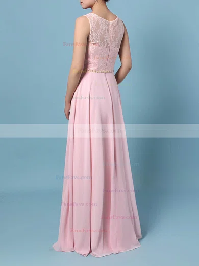 A-line Scoop Neck Lace Chiffon Floor-length Beading Prom Dresses #Favs020105877