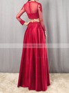 A-line Scoop Neck Satin Floor-length Appliques Lace Prom Dresses #Favs020105879