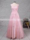 Princess Scoop Neck Tulle Floor-length Appliques Lace Prom Dresses #Favs020105893