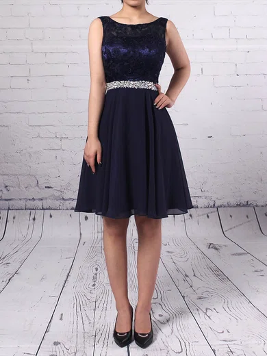 A-line Scoop Neck Lace Chiffon Short/Mini Beading Short Prom Dresses #Favs020105894