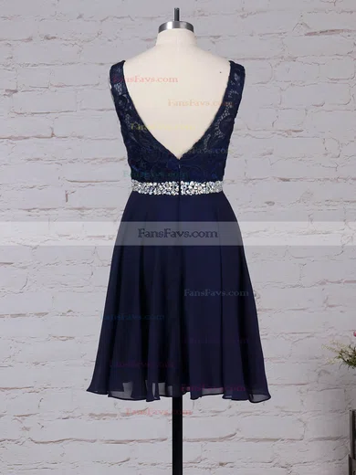 A-line Scoop Neck Lace Chiffon Short/Mini Beading Short Prom Dresses #Favs020105894