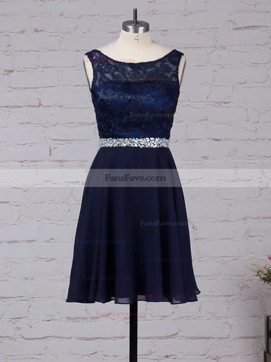 A-line Scoop Neck Lace Chiffon Short/Mini Beading Short Prom Dresses #Favs020105894