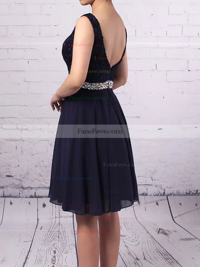 A-line Scoop Neck Lace Chiffon Short/Mini Beading Short Prom Dresses #Favs020105894