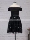 A-line Off-the-shoulder Tulle Short/Mini Beading Short Prom Dresses #Favs020105896
