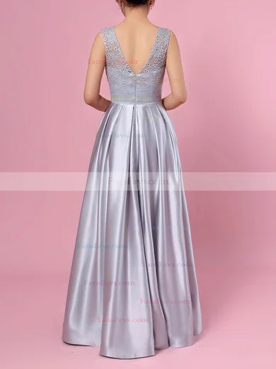 Princess Scoop Neck Lace Satin Floor-length Pockets Prom Dresses #Favs020105913