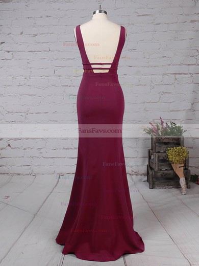 Sheath/Column V-neck Stretch Crepe Sweep Train Prom Dresses #Favs020105915