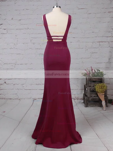 Sheath/Column V-neck Stretch Crepe Sweep Train Prom Dresses #Favs020105915