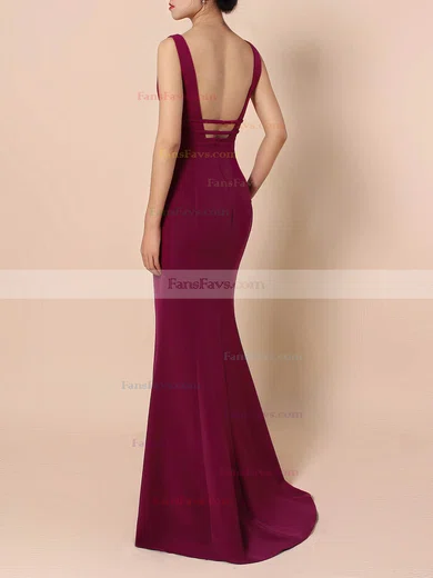 Sheath/Column V-neck Stretch Crepe Sweep Train Prom Dresses #Favs020105915