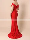 Sheath/Column Off-the-shoulder Jersey Sweep Train Prom Dresses #Favs020105918