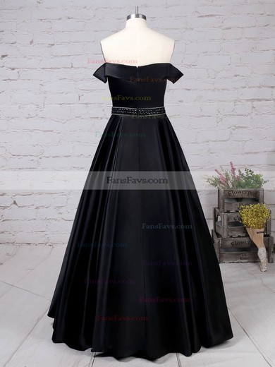 Princess Off-the-shoulder Satin Floor-length Beading Prom Dresses #Favs020105925