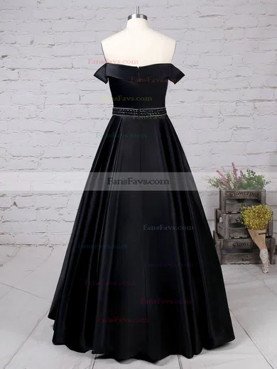 Princess Off-the-shoulder Satin Floor-length Beading Prom Dresses #Favs020105925