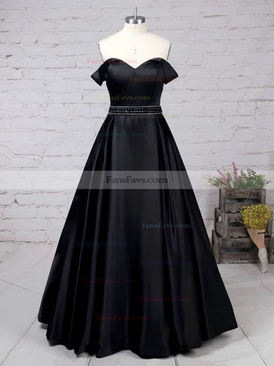 Princess Off-the-shoulder Satin Floor-length Beading Prom Dresses #Favs020105925