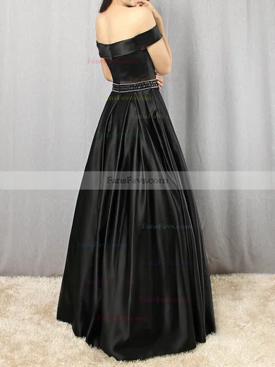 Princess Off-the-shoulder Satin Floor-length Beading Prom Dresses #Favs020105925