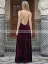 A-line V-neck Velvet Floor-length Split Front Prom Dresses #Favs020106115