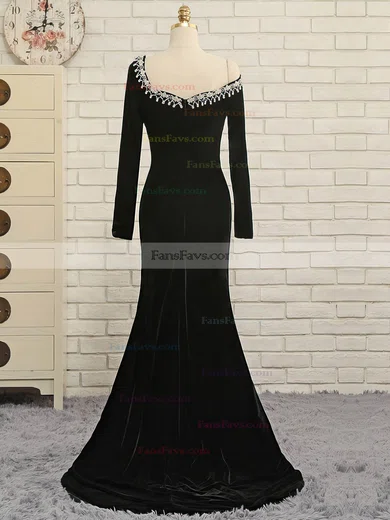 Trumpet/Mermaid Off-the-shoulder Velvet Sweep Train Appliques Lace Prom Dresses #Favs020106127