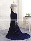 Trumpet/Mermaid Off-the-shoulder Velvet Sweep Train Beading Prom Dresses #Favs020106128