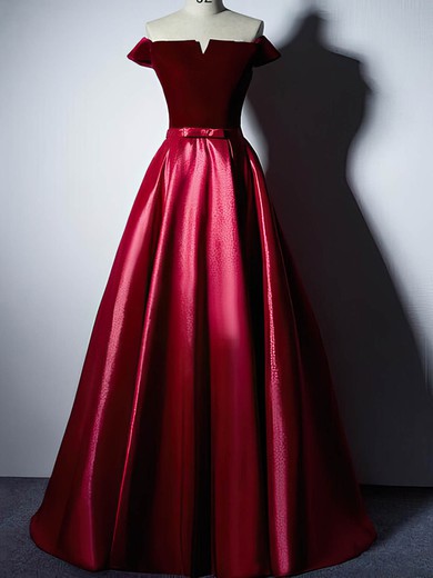Ball Gown Off-the-shoulder Satin Velvet Floor-length Sashes / Ribbons Prom Dresses #Favs020106129