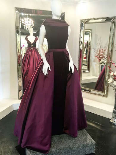 Ball Gown Scoop Neck Satin Velvet Detachable Sashes / Ribbons Prom Dresses #Favs020106131