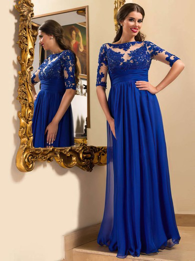 A-line Scoop Neck Chiffon Floor-length Appliques Lace Prom Dresses #Favs020102095