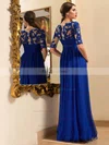A-line Scoop Neck Chiffon Floor-length Appliques Lace Prom Dresses #Favs020102095