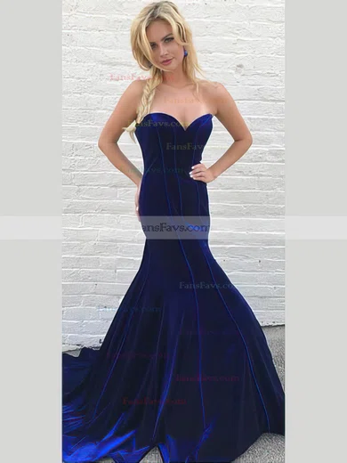 Trumpet/Mermaid High Neck Velvet Sweep Train Beading Prom Dresses #Favs020106134
