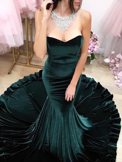 Trumpet/Mermaid Sweetheart Velvet Sweep Train Prom Dresses #Favs020106139