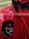 Trumpet/Mermaid Scoop Neck Velvet Sweep Train Appliques Lace Prom Dresses #Favs020106140