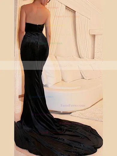Trumpet/Mermaid V-neck Velvet Sweep Train Prom Dresses #Favs020106143