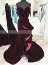Trumpet/Mermaid V-neck Velvet Sweep Train Cascading Ruffles Prom Dresses #Favs020106157