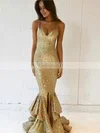 Trumpet/Mermaid V-neck Sequined Floor-length Split Front Prom Dresses #Favs020106165