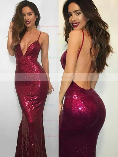 Sheath/Column V-neck Sequined Floor-length Prom Dresses #Favs020106166