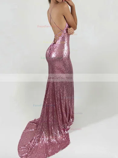 Trumpet/Mermaid V-neck Sequined Sweep Train Prom Dresses #Favs020106169