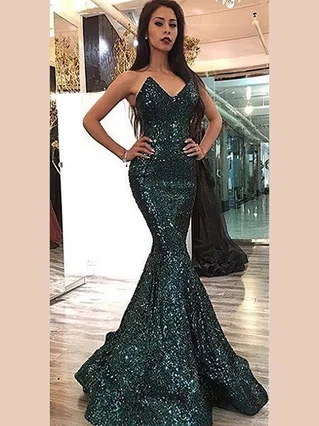 Trumpet/Mermaid V-neck Sequined Floor-length Prom Dresses #Favs020106175 Trumpet/Mermaid V-neck Sequined Floor-length Prom Dresses #Favs020106175