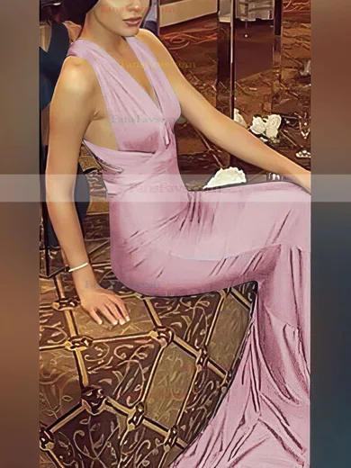 Trumpet/Mermaid V-neck Silk-like Satin Sweep Train Prom Dresses #Favs020104485