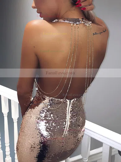 Sheath/Column V-neck Sequined Short/Mini Short Prom Dresses #Favs020106185