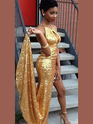 Sheath/Column Scoop Neck Sequined Sweep Train Split Front Prom Dresses #Favs020106186 Sheath/Column Scoop Neck Sequined Sweep Train Split Front Prom Dresses #Favs020106186