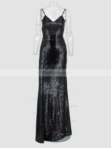 Sheath/Column V-neck Sequined Floor-length Prom Dresses #Favs020106189